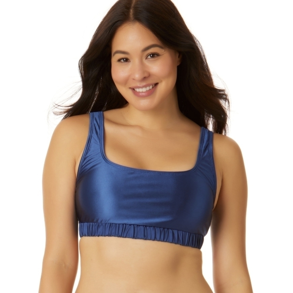 No Boundaries Juniors Lurex Tipped Push‎ Up Swim Bikini Top XL 15-17 Blue New